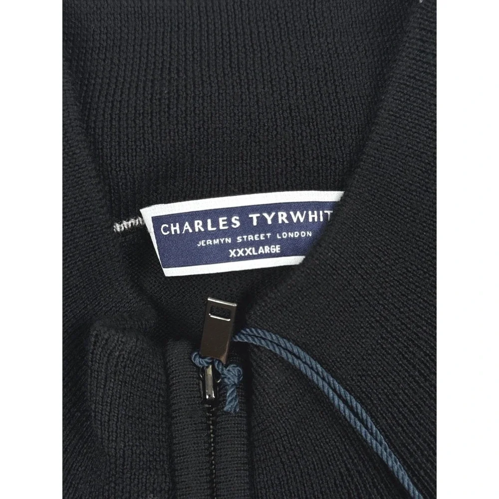 Charles Tyrwhitt Pure Merino Wool Quarter Zip Sweater Black 3XL NWT